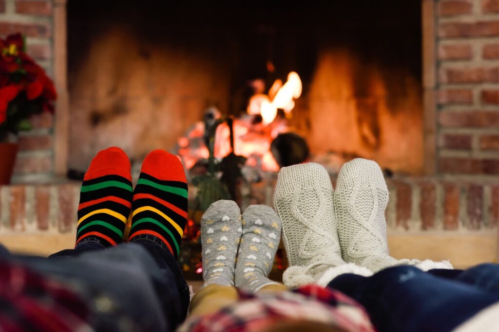 cozy in front of fireplace